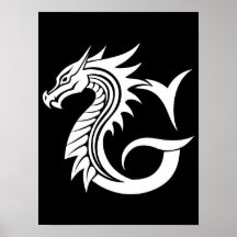 Draak gestileerde letter G, drakenalfabet, monogra