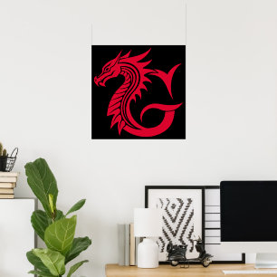 Draak gestileerde letter G, drakenalfabet, monogra Poster
