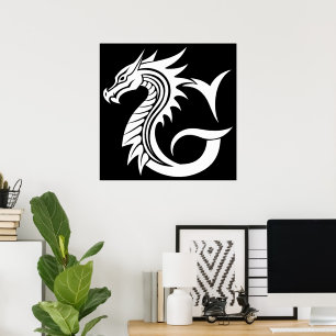 Draak gestileerde letter G, drakenalfabet, monogra Poster