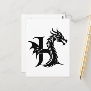 Draak gestileerde letter H, drakenalfabet, monogra Briefkaart