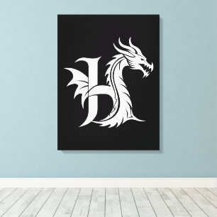 Draak gestileerde letter H, drakenalfabet, monogra Canvas Afdruk