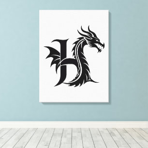 Draak gestileerde letter H, drakenalfabet, monogra Canvas Afdruk