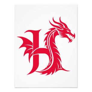 Draak gestileerde letter H, drakenalfabet, monogra Foto Afdruk