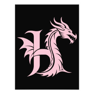 Draak gestileerde letter H, drakenalfabet, monogra Foto Afdruk
