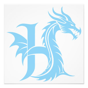 Draak gestileerde letter H, drakenalfabet, monogra Foto Afdruk