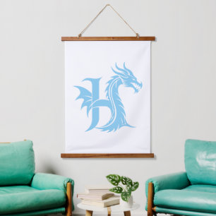 Draak gestileerde letter H, drakenalfabet, monogra Hangend Wandkleed