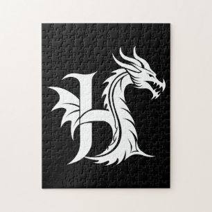 Draak gestileerde letter H, drakenalfabet, monogra Legpuzzel