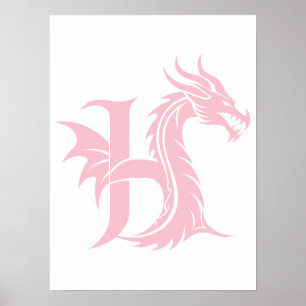 Draak gestileerde letter H, drakenalfabet, monogra Poster
