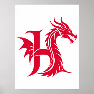 Draak gestileerde letter H, drakenalfabet, monogra Poster