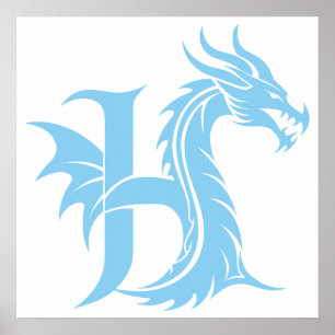 Draak gestileerde letter H, Drakonalfabet, Monogra Poster