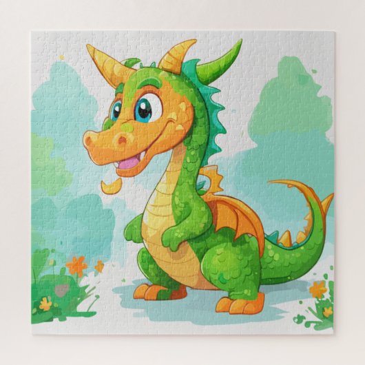 Draak groene kunst legpuzzel (Verticaal)