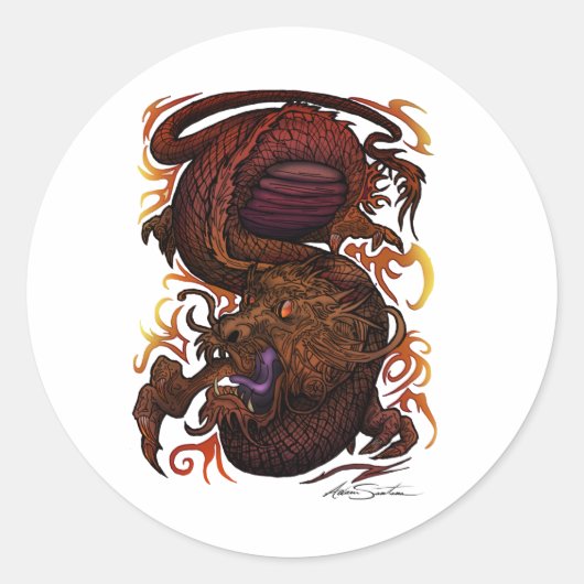 Draak (het Ontwerp van de Handtekening) Ronde Sticker (Voorkant)