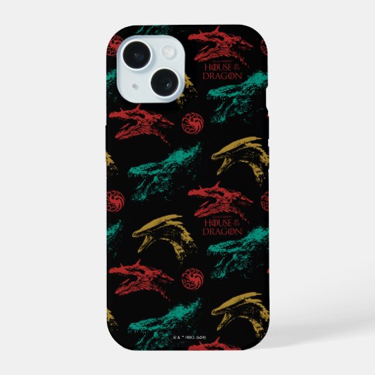 Draak hoofd patroon iPhone 15 case (Achterkant)