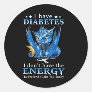 Draak ik heb diabetes, ik heb niet de energie om ronde sticker
