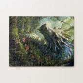 Draak in bos met roze bloemen legpuzzel (Horizontaal)