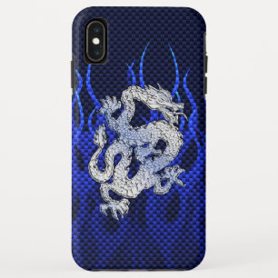Draak in Chrome als blauwe koolstofvezel iPhone XS Max Hoesje