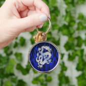 Draak in Chrome als blauwe koolstofvezel Sleutelhanger (Hand)