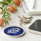 Draak in Chrome als blauwe koolstofvezel Sleutelhanger (Zijkant)