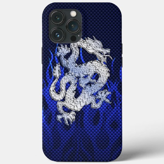 Draak in Chrome zoals blauwe koolstofvezelstijlen Case-Mate iPhone Case (Achterkant)