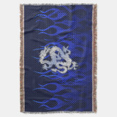 Draak in Chrome zoals blauwe koolstofvezelstijlen Deken (Voorkant Verticaal)