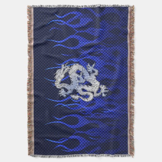 Draak in Chrome zoals blauwe koolstofvezelstijlen Deken (Voorkant Verticaal)