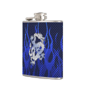 Draak in Chrome zoals blauwe koolstofvezelstijlen Heupfles (Links)