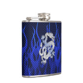 Draak in Chrome zoals blauwe koolstofvezelstijlen Heupfles (Rechts)