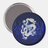 Draak in Chrome zoals blauwe koolstofvezelstijlen Magneet (Voorkant / Achterkant)