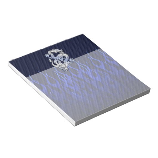 Draak in Chrome zoals blauwe koolstofvezelstijlen Notitieblok (Schuin)