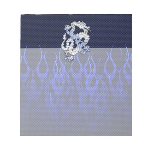 Draak in Chrome zoals blauwe koolstofvezelstijlen Notitieblok (Voorkant)