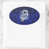 Draak in Chrome zoals blauwe koolstofvezelstijlen Ovale Sticker (Tas)