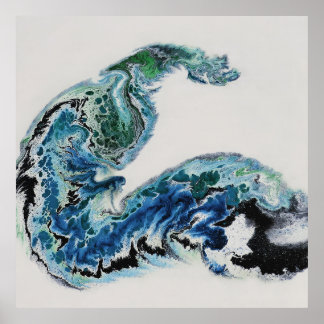“Draak in de golven – Abstracte oceaan energiepost Poster