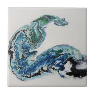 “Draak in de golven – Abstracte oceaanenergie Tegeltje