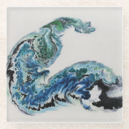 “Draak in de golven – Abstracte Oceaenergie Glas Glazen Onderzetter