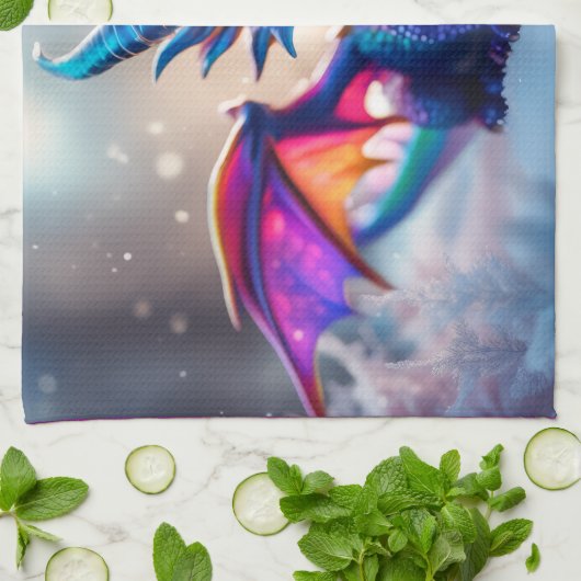 Draak in de sneeuw. theedoek (Gevouwen)