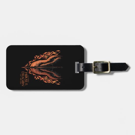 Draak in Flames Behind Sword Bagagelabel (Voorkant horizontaal)