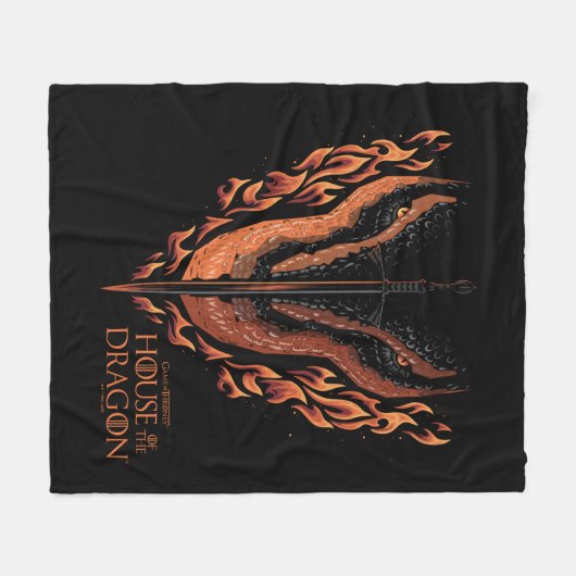Draak in Flames Behind Sword Fleece Deken (Voorkant (Horizontaal))