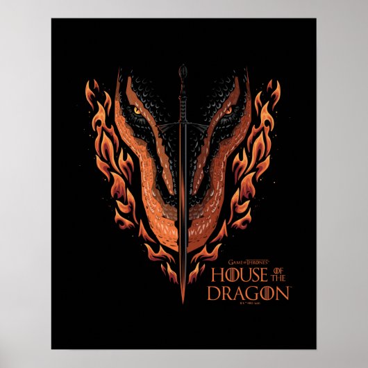 Draak in Flames Behind Sword Poster (Voorkant)