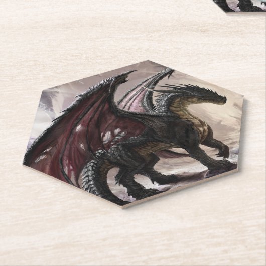 Draak in grot kartonnen onderzetters (Schuin)
