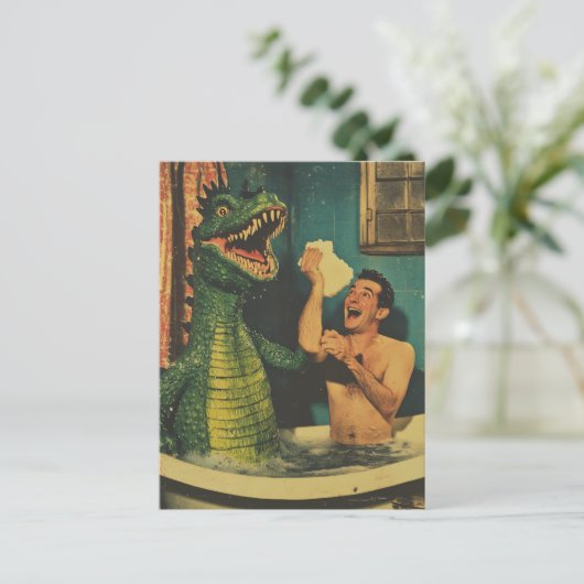 Draak in mijn BubbleBath Briefkaart (Staand voorkant)