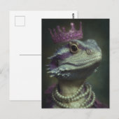 Draak in Paarse kroon en parels Briefkaart (Voorkant / Achterkant)