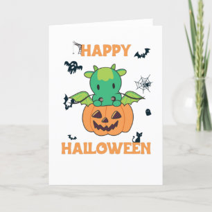 Draak in Pompoen Zoete Draak Fijne Halloween Feestdagen Kaart