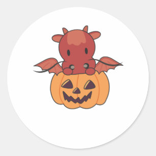Draak in Pumpkin Sweet Dragon Happy Halloween Ronde Sticker