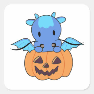 Draak in Pumpkin Sweet Dragon Happy Halloween Vierkante Sticker