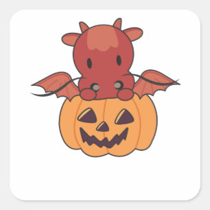 Draak in Pumpkin Sweet Dragon Happy Halloween Vierkante Sticker