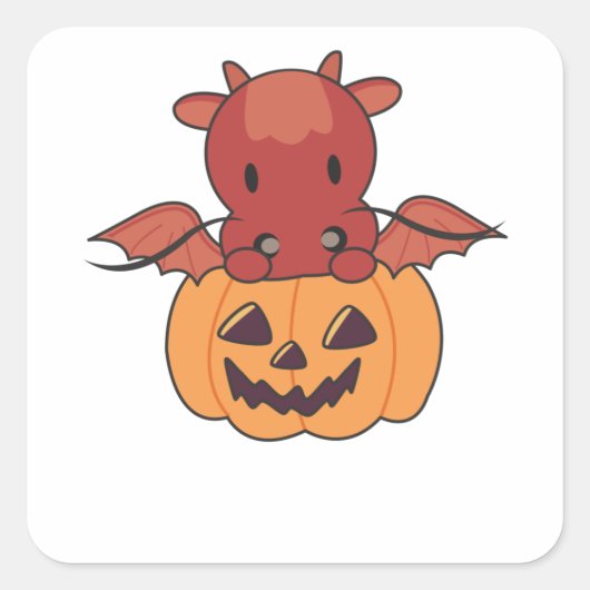 Draak in Pumpkin Sweet Dragon Happy Halloween Vierkante Sticker (Voorkant)