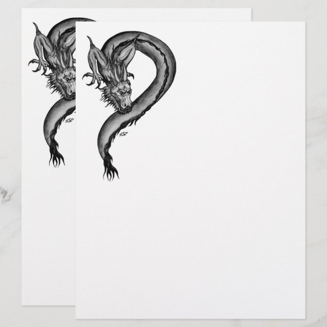 Draak in Tattoo stijl Briefhoofd (Voorkant / Achterkant)