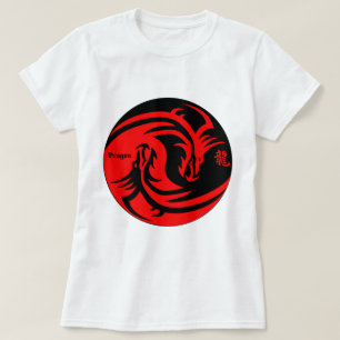draak in yinyang zwart en rood t-shirt