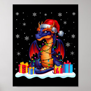 Draak Kerstman Hoed Kerstboom Licht Kerstmis Pyjam Poster