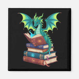 Draak Leest Boeken Fantasy Liefhebbers Mythologisc Magneet